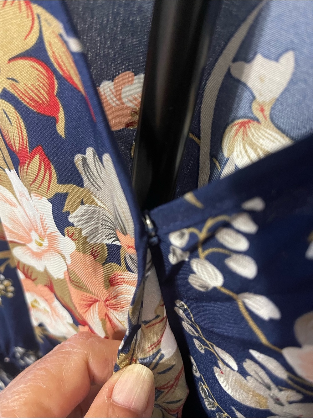 Navy Floral Maxi Wrap Dress with Pink & Cream Blooms - Picture 3 of 7
